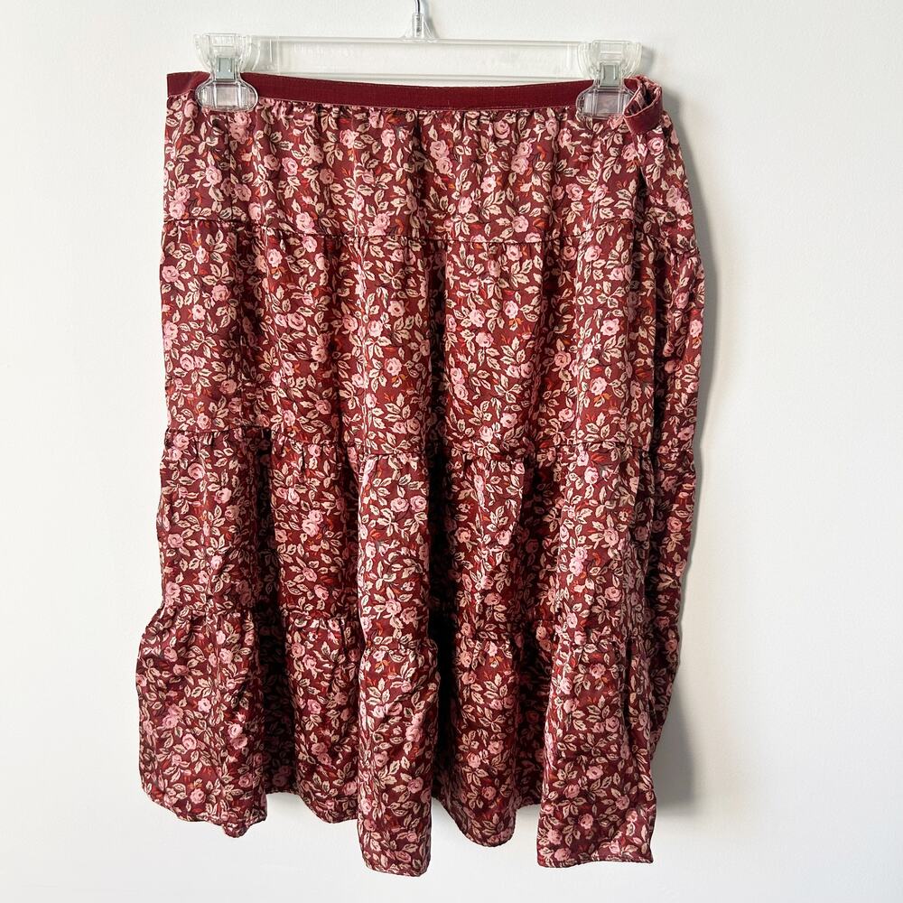 Vintage Y2K New York & Company 100% Silk Skirt Size M Floral Pull-On Elastic